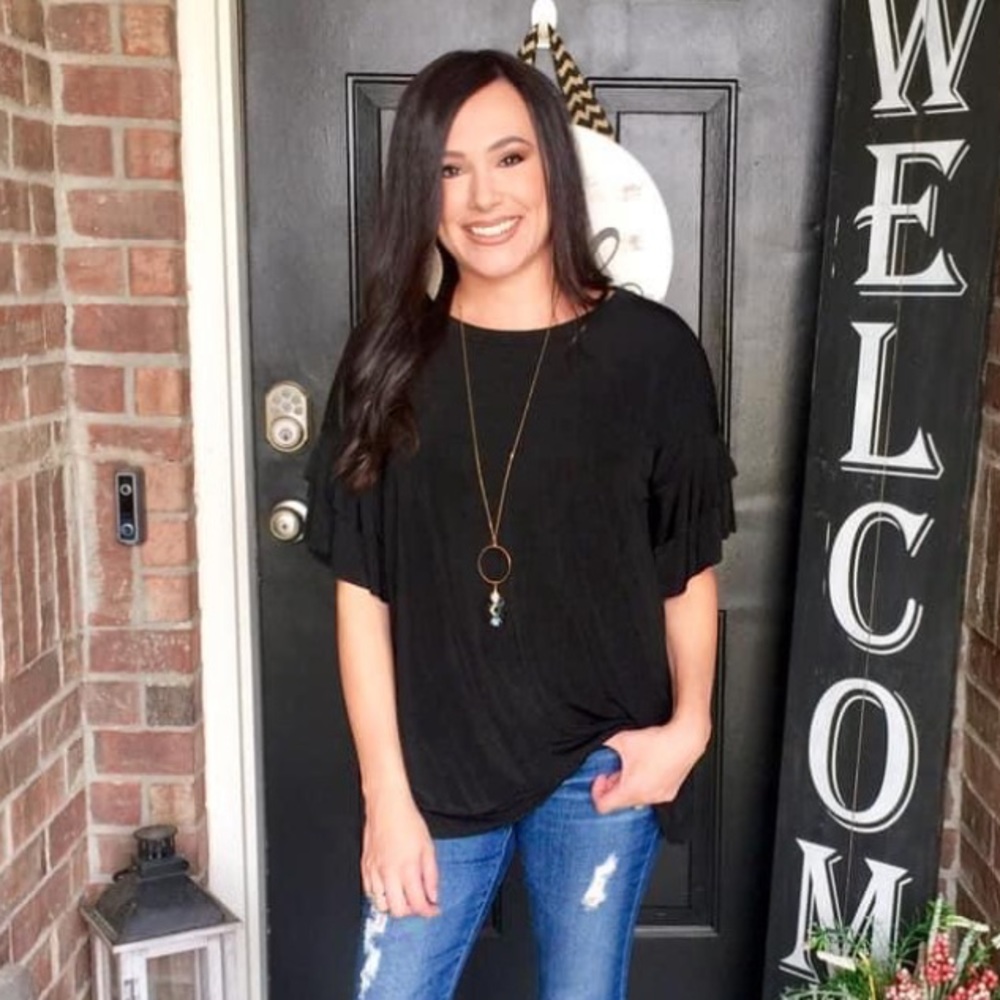 MTS boutique black super stretchy flutter sleeve top S